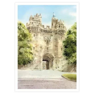 a picture of a card that depicts the John O Gaunt Gateway in Lancaster.