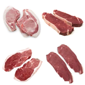 picture of our Steaks and Chops Meat Box contents