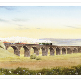 Picture showing the Flying Scotsman on Ribblehead Viaduct.