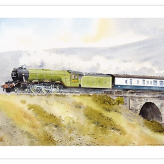 picture showing the flying Scotsman, Leaving Ribblehead Viaduct.