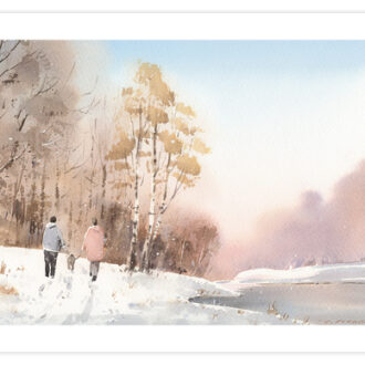 Card depicting a Winter Walk in Tarn Hows