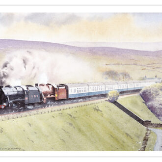 picture of card depicting a train climbing up to Ais Gill Summit