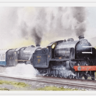 picture of card depicting Sir Lamiel pulling Cumbrian Mountain Express