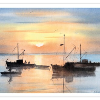 Picture of card depicting Sunset Silhouette, Morecambe