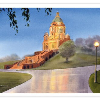 card depicting Reflections, Ashton Memorial, Lancaster