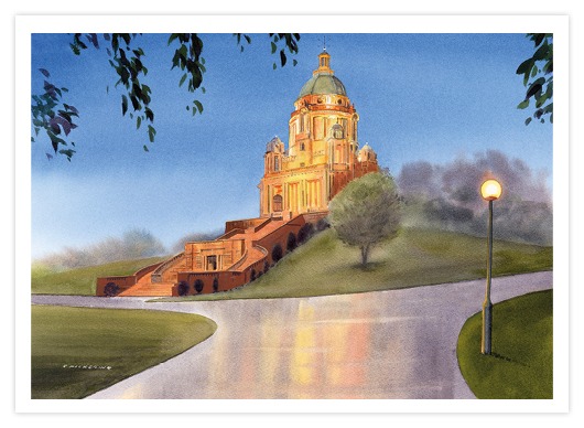 card depicting Reflections, Ashton Memorial, Lancaster