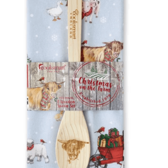 Image of christmas on the farm tea towel and spoon