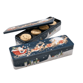 A image depicting a tin filled with cookies.